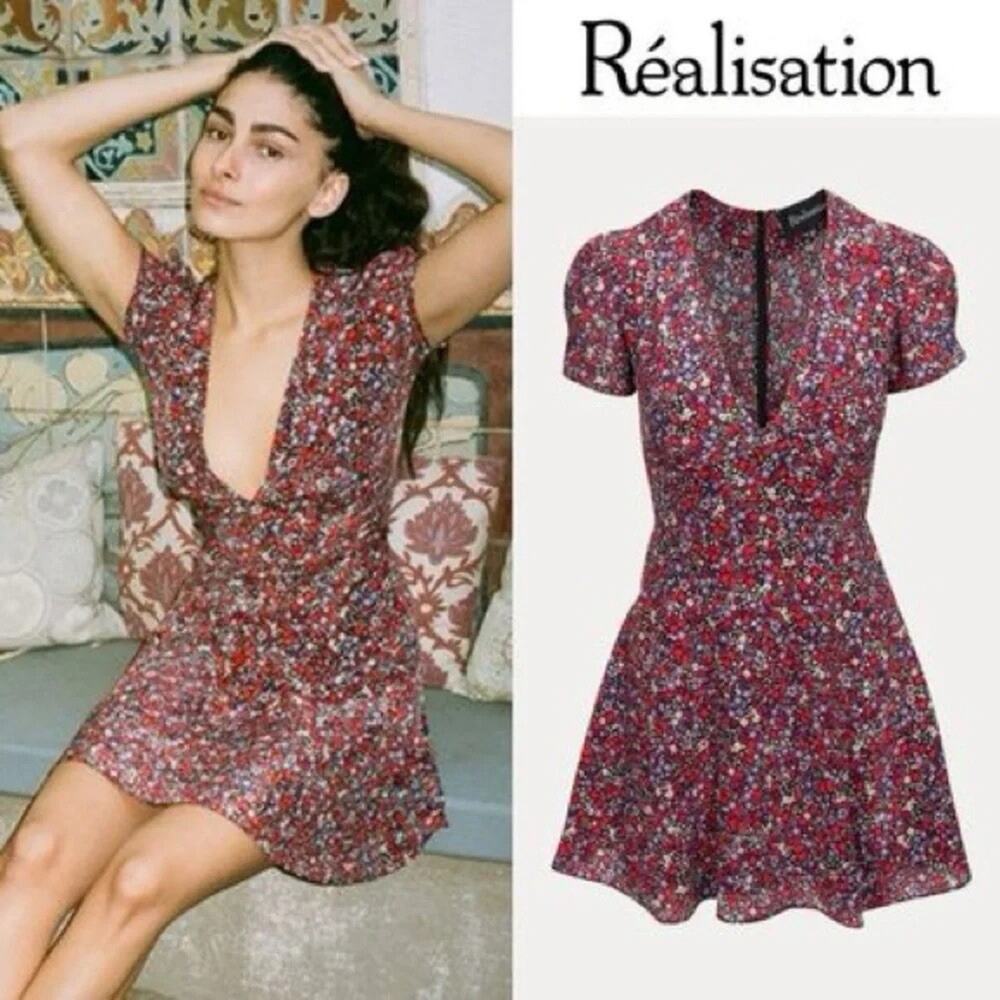 Realisation Par Luella Wildflower Silk Mini Dress Red Floral S